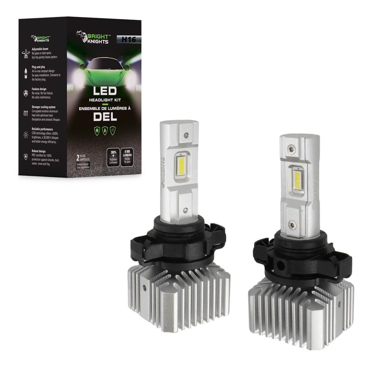 Bright Knights H16 EU LED Headlight Pair Fanless 8000 Lumens 6500K pour Toyota V