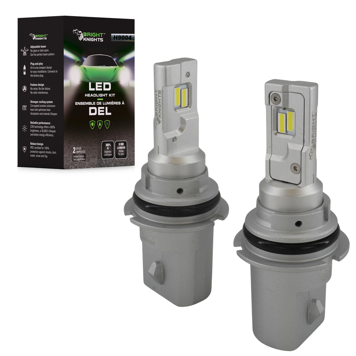 Chevaliers lumineux H9004 paire de phares LED Fanless 8000 Lumens 6500K pour Dodge Ford