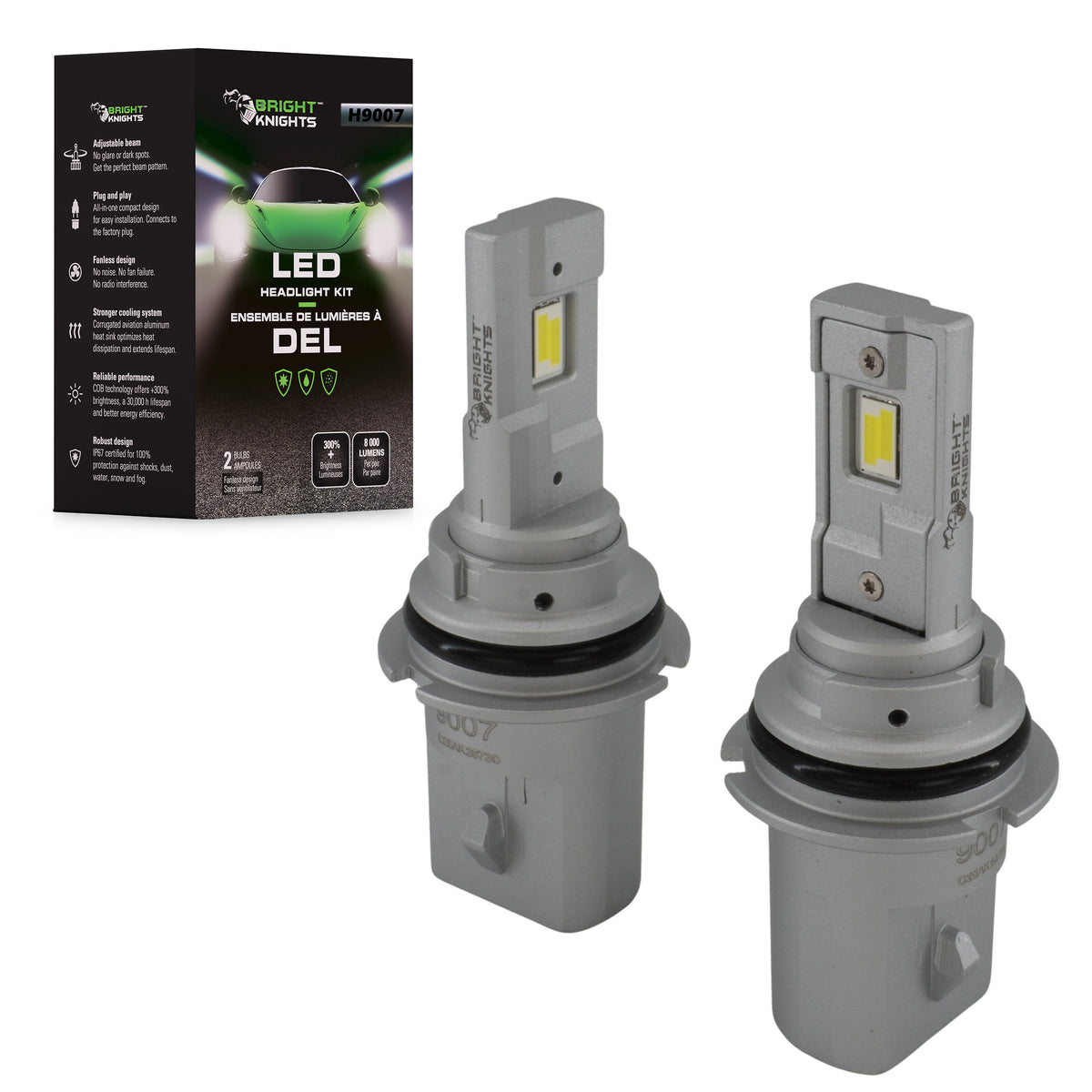Chevaliers lumineux H9007 paire de phares LED Fanless 8000 Lumens 6500K pour Ford Dodge