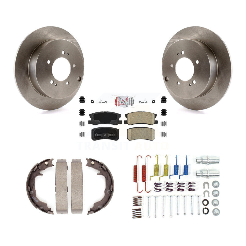 Rotors à disque arrière, plaquettes en céramique, chaussures de frein de stationnement et Kit de quincaillerie pour