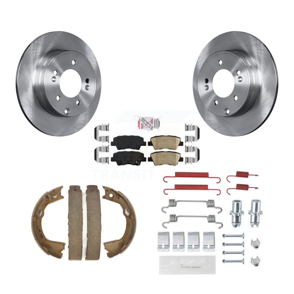 Rotors de disque arrière, plaquettes en céramique, chaussures de frein de stationnement et Kit de matériel pour Kia Optima