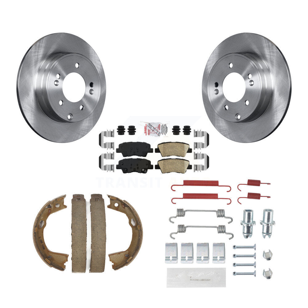 Rotors de disque arrière, plaquettes en céramique, chaussures de frein de stationnement et Kit de matériel pour Kia Optima