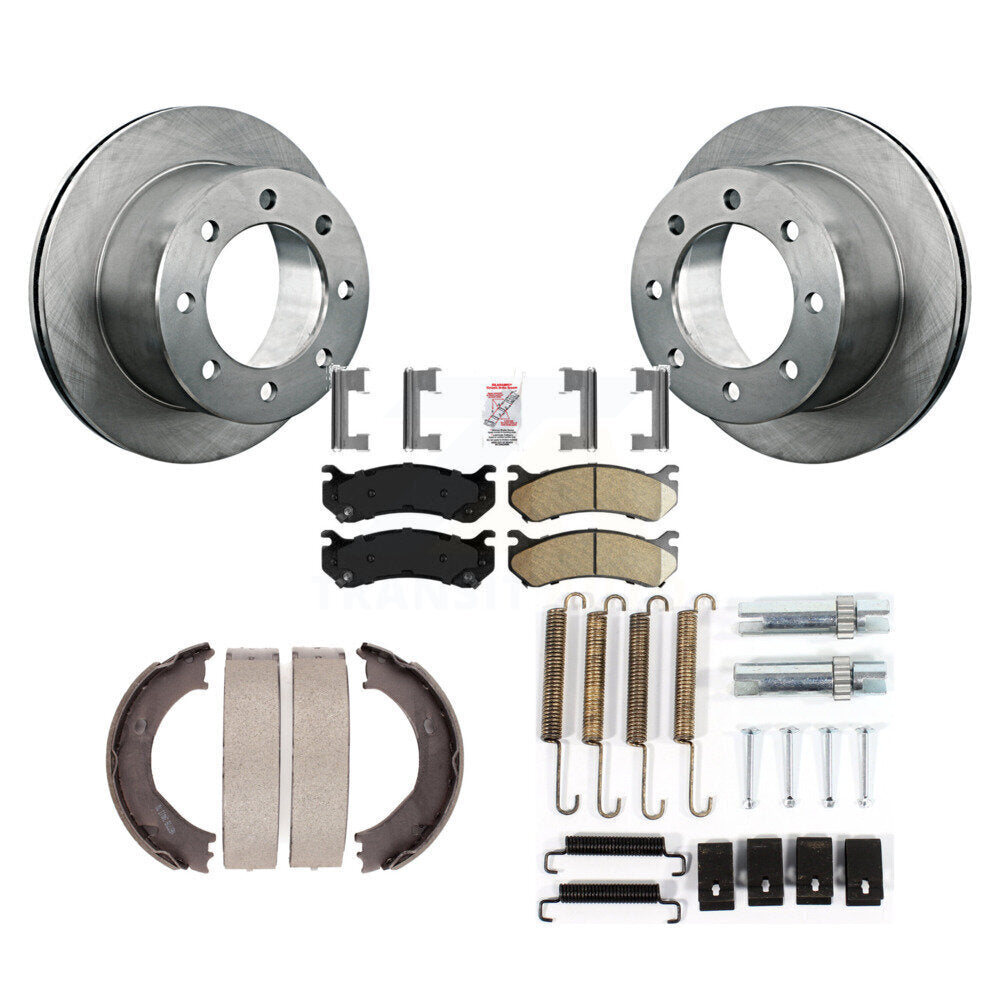 Rotors à disque arrière, plaquettes en céramique, chaussures de frein de stationnement et Kit de quincaillerie pour