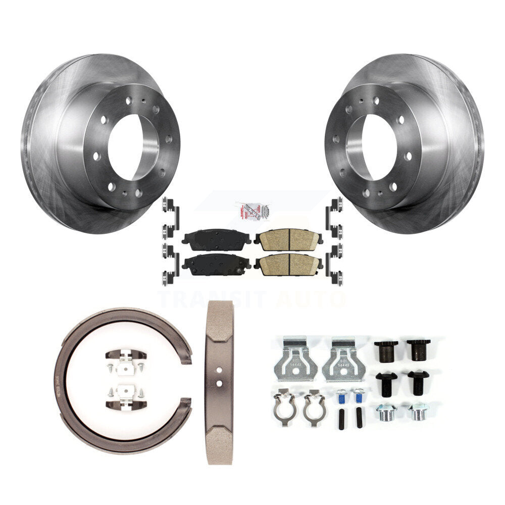 Rotors à disque arrière, plaquettes en céramique, chaussures de frein de stationnement et Kit de quincaillerie pour