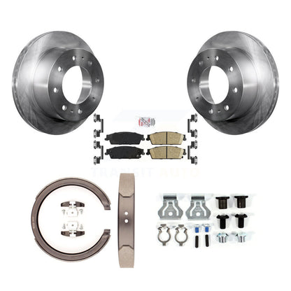Rotors à disque arrière, plaquettes en céramique, chaussures de frein de stationnement et Kit de quincaillerie pour