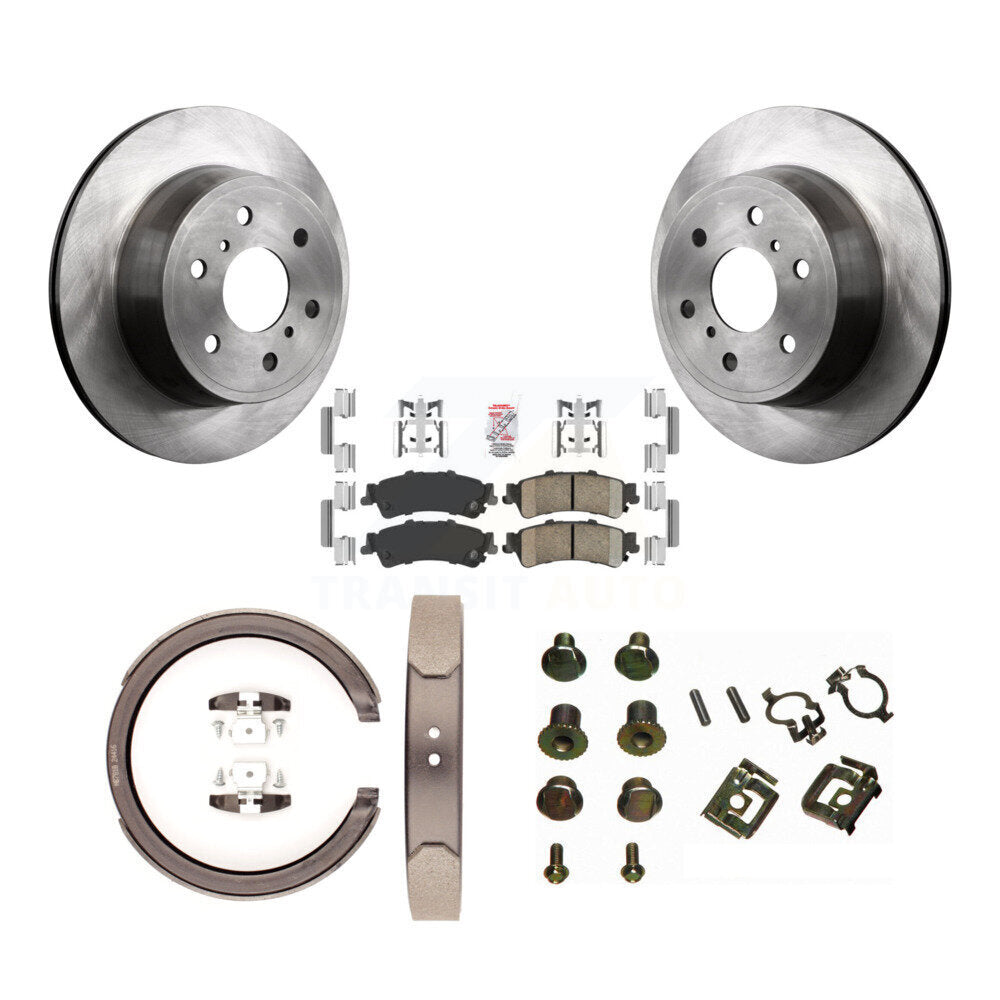 Rotors à disque arrière, plaquettes en céramique, chaussures de frein de stationnement et Kit de quincaillerie pour