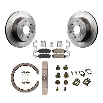 Rotors à disque arrière, plaquettes en céramique, chaussures de frein de stationnement et Kit de quincaillerie pour