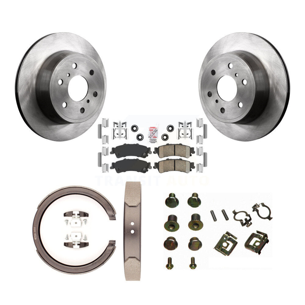 Rotors à disque arrière, plaquettes en céramique, chaussures de frein de stationnement et Kit de quincaillerie pour