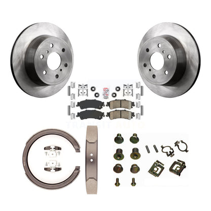 Rotors à disque arrière, plaquettes en céramique, chaussures de frein de stationnement et Kit de quincaillerie pour