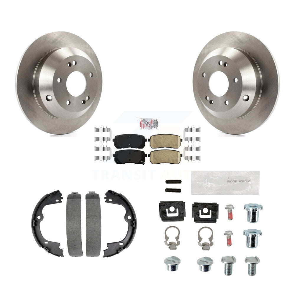 Rotors de disque arrière, plaquettes en céramique, chaussures de frein de stationnement et Kit de matériel pour Kia Sedona