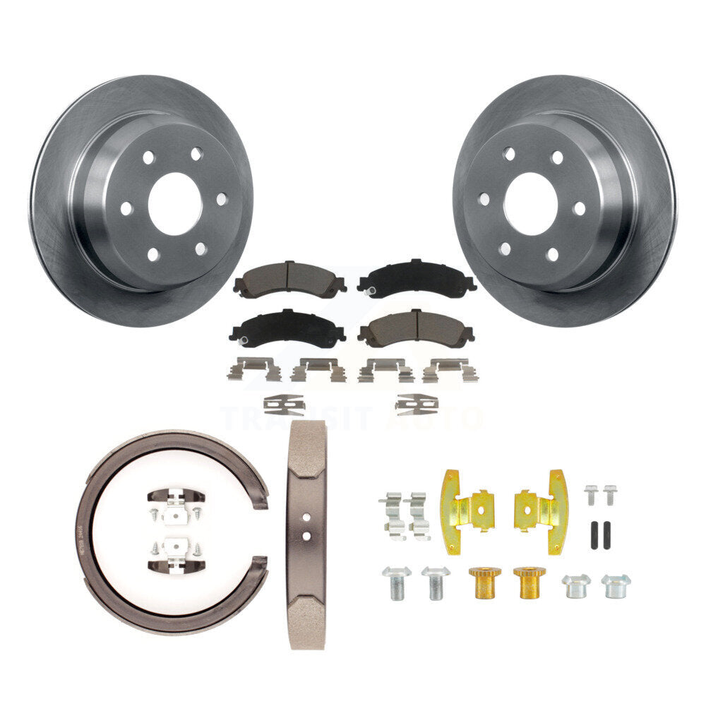 Rotors à disque arrière, plaquettes en céramique, chaussures de frein de stationnement et Kit de quincaillerie pour
