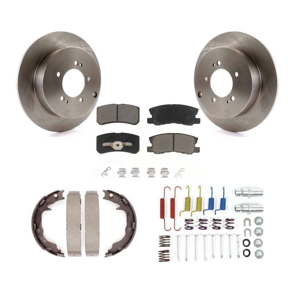 Rotors à disque arrière, plaquettes en céramique, chaussures de frein de stationnement et Kit de quincaillerie pour