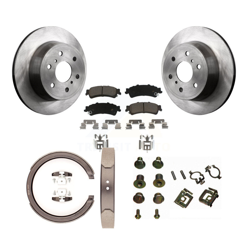 Rotors à disque arrière, plaquettes en céramique, chaussures de frein de stationnement et Kit de quincaillerie pour