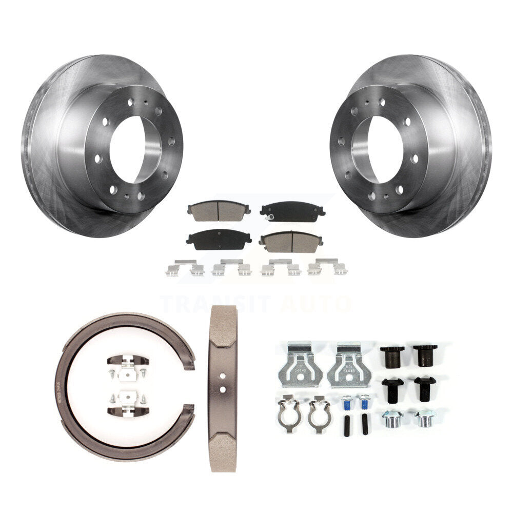 Rotors à disque arrière, plaquettes en céramique, chaussures de frein de stationnement et Kit de quincaillerie pour