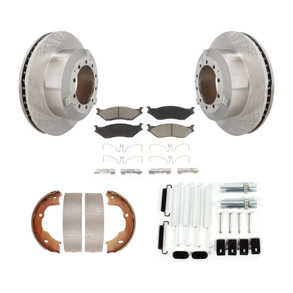 Rotors à disque arrière, plaquettes en céramique, chaussures de frein de stationnement et Kit de quincaillerie pour