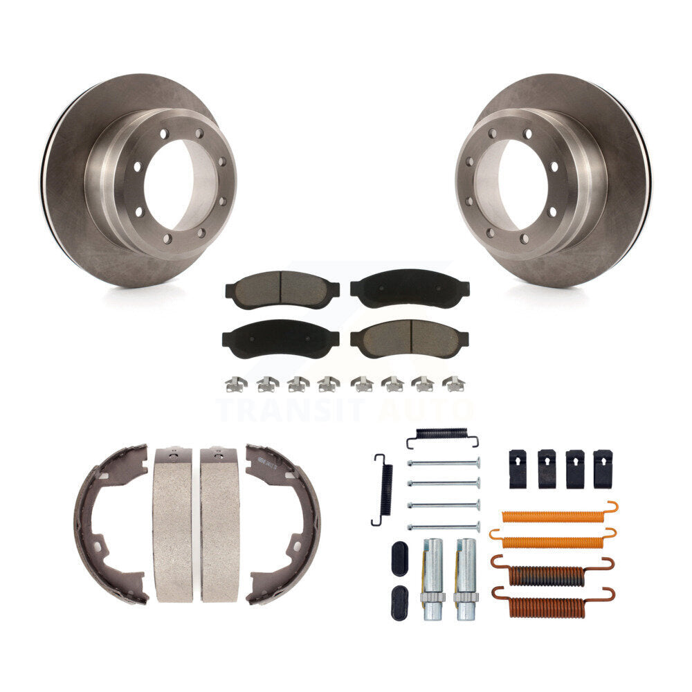 Rotors à disque arrière, plaquettes en céramique, chaussures de frein de stationnement et Kit de quincaillerie pour
