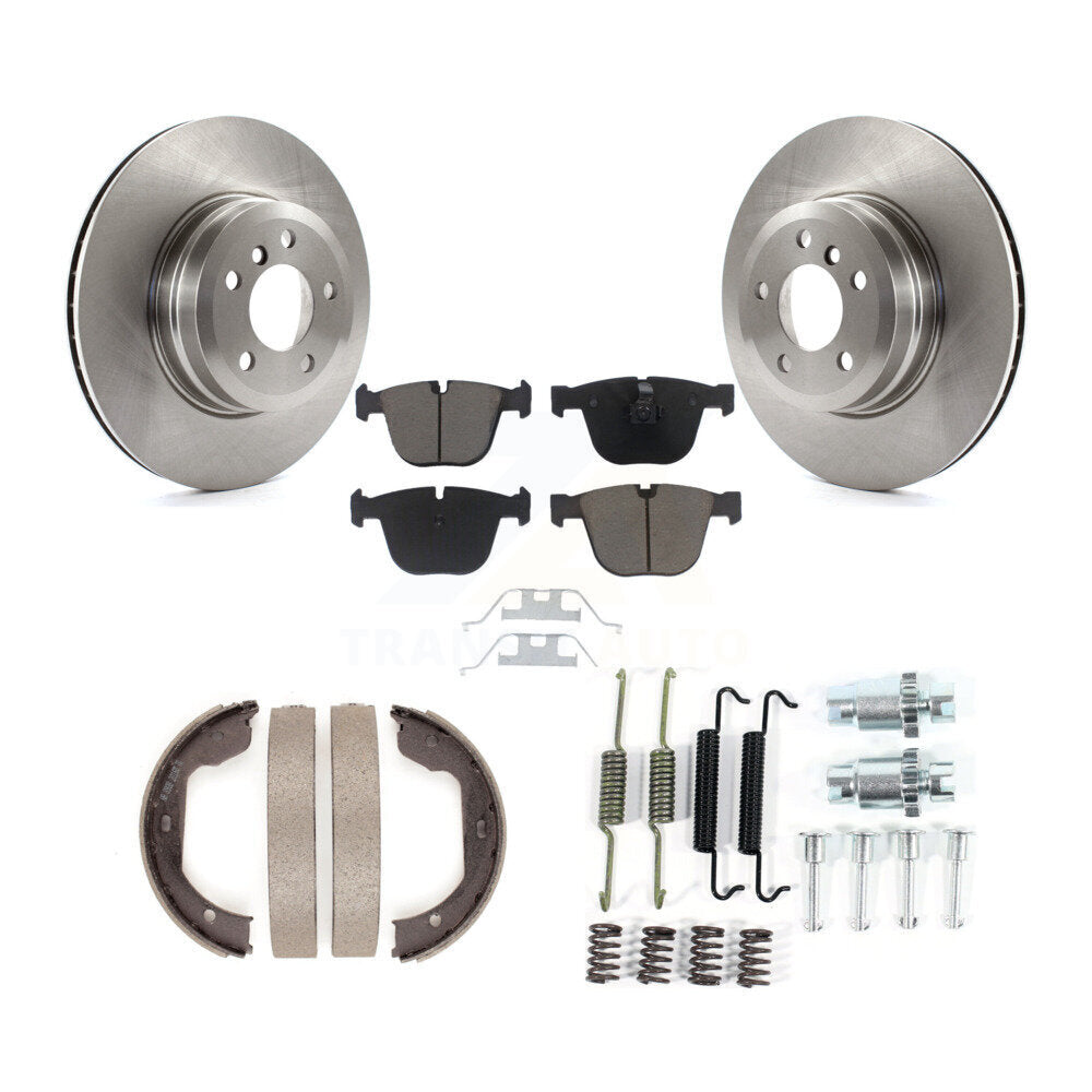 Rotors à disque arrière, plaquettes en céramique, chaussures de frein de stationnement et Kit de matériel pour BMW X5 X