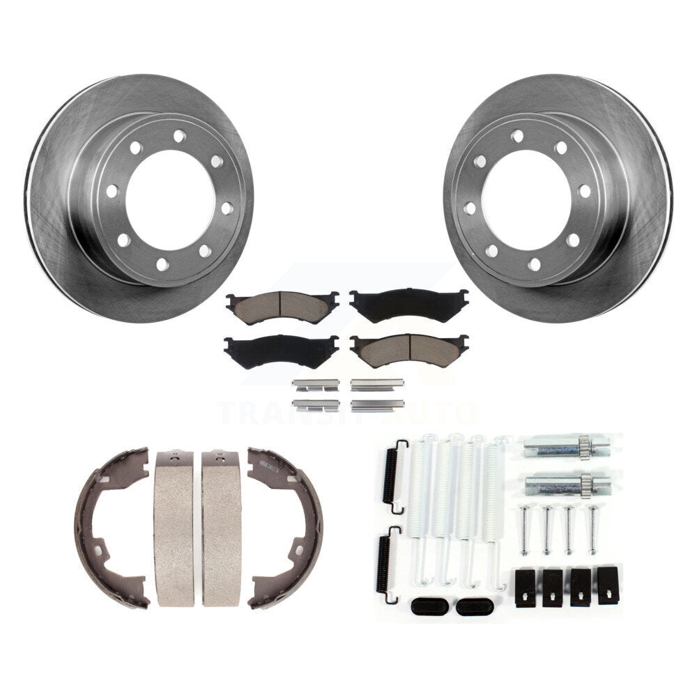 Disques arrière Rotors plaquettes en céramique chaussures de frein de stationnement et Kit de matériel pour Ford E-150