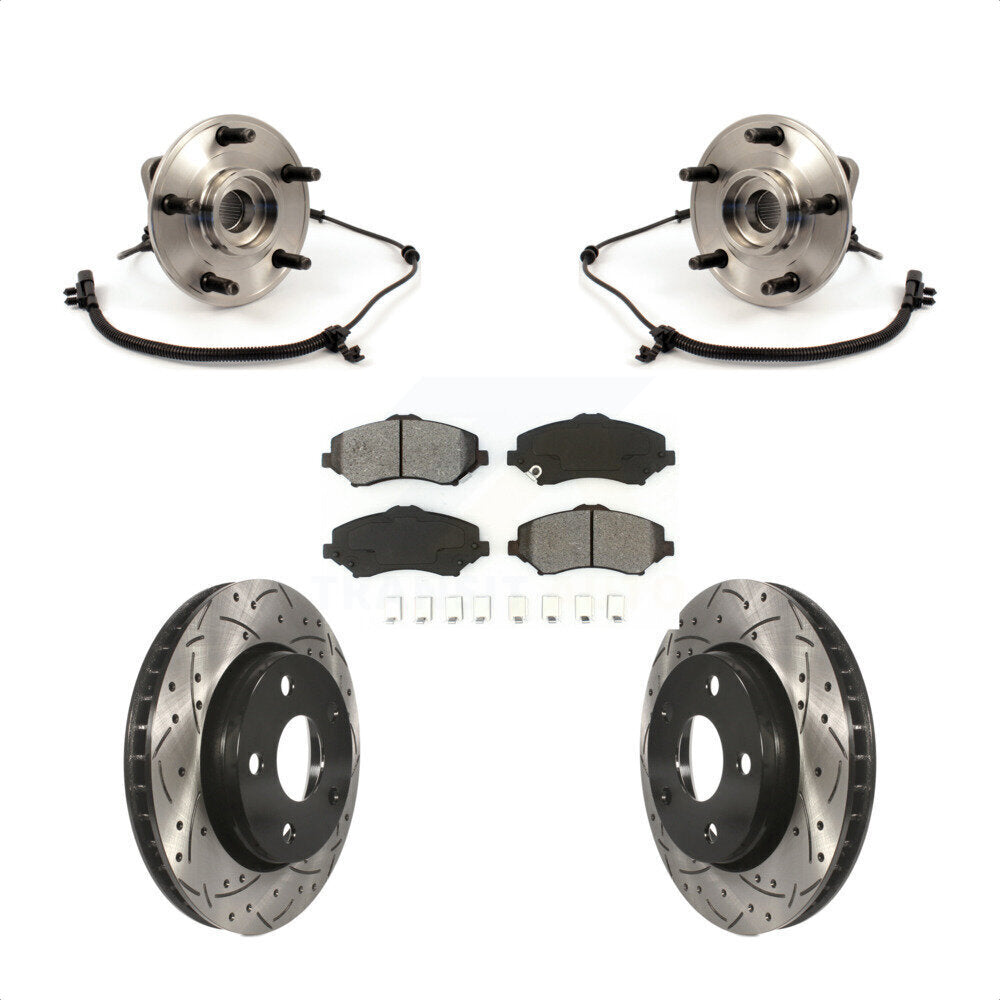 Kit de rotor et de plaquettes de frein à fente percée, roulement de moyeu avant pour Jeep Wrangle 2007 – 2010