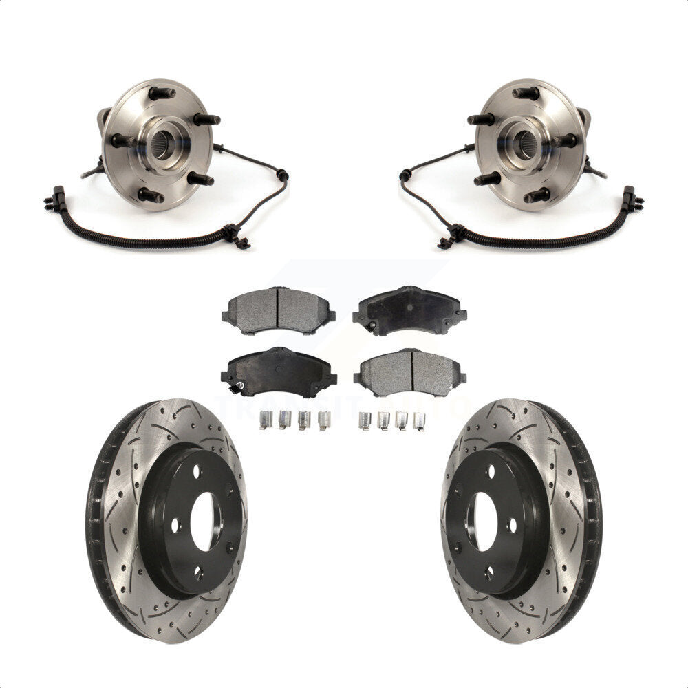 Kit de rotor et de plaquettes de frein à fente percée, roulement de moyeu avant pour Jeep Wrangle 2007 – 2010