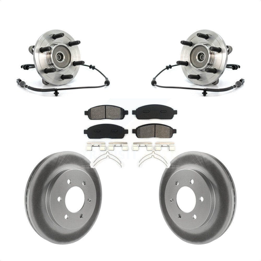 Ensemble de roulement de moyeu avant, Rotor de frein à disque revêtu et Kit de plaquettes pour Ford F-150 4W