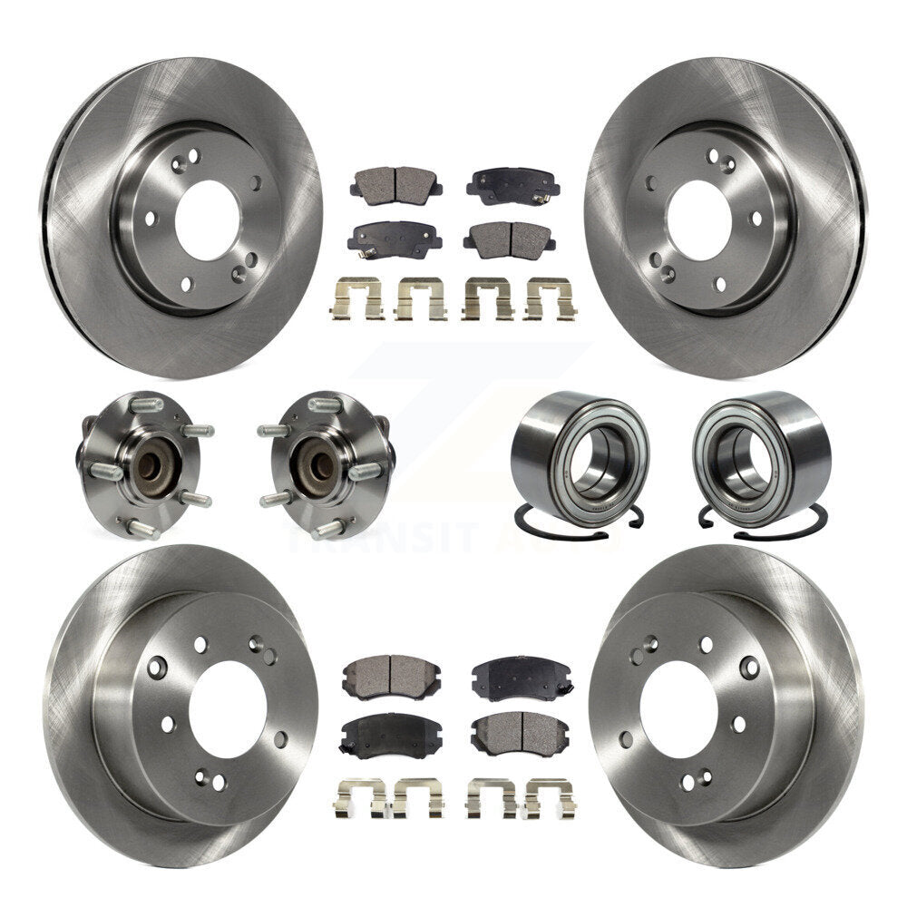 Kit de rotors et plaquettes de frein à disque, roulement de moyeu avant et arrière (10 pièces) pour Kia Sou 2012 – 2013