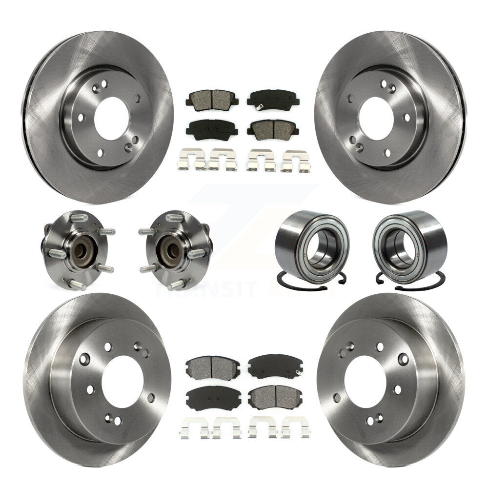 Kit de rotors et plaquettes de frein à disque, roulement de moyeu avant et arrière (10 pièces) pour Kia Sou 2012 – 2013