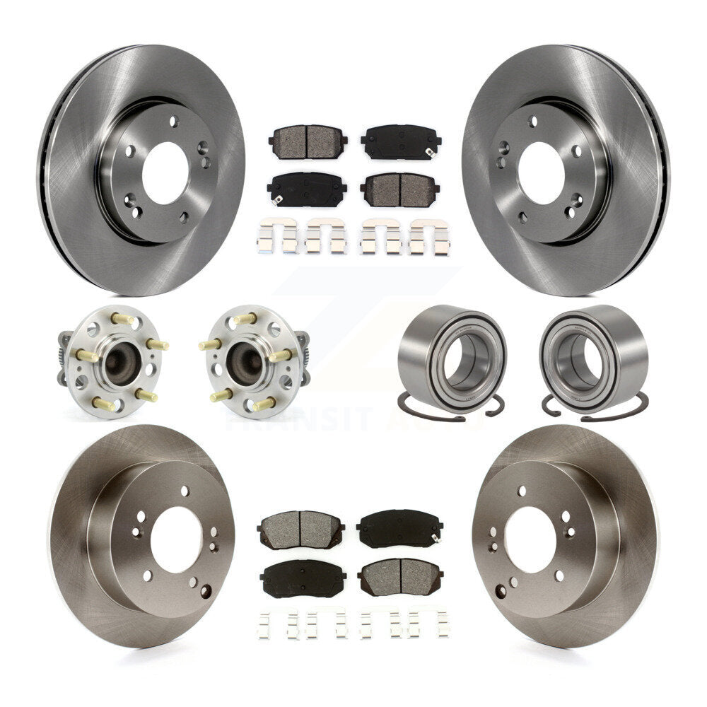 Kit de rotors et plaquettes de frein à disque, roulement de moyeu avant et arrière (10 pièces) pour Kia Rond 2008 – 2009