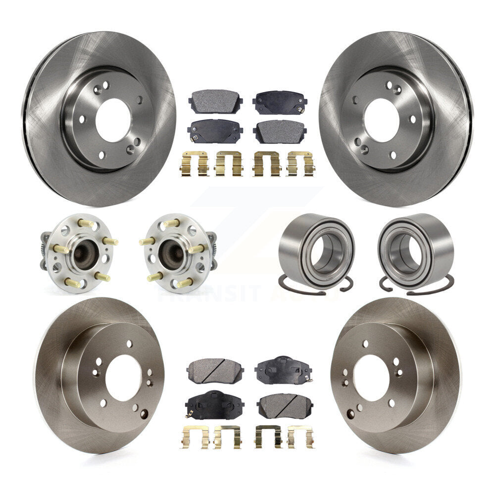 Kit de rotors et plaquettes de frein à disque, roulement de moyeu avant et arrière (10 pièces) pour Kia Rond 2010 – 2012