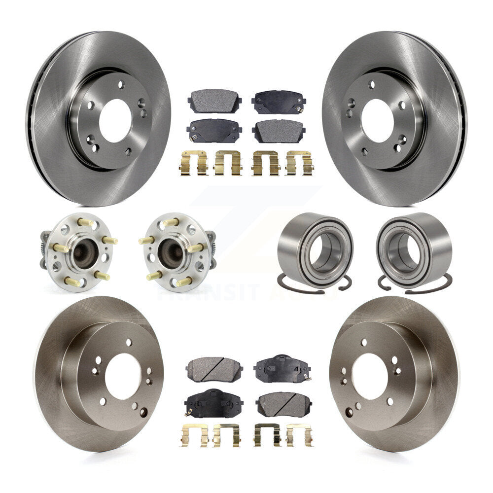 Kit de rotors et plaquettes de frein à disque, roulement de moyeu avant et arrière (10 pièces) pour Kia Rond 2008 – 2009