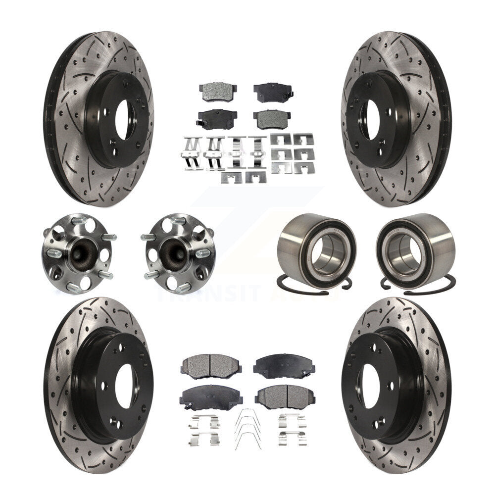 Kit de rotors et plaquettes de frein à disque revêtus de roulement de moyeu avant et arrière (10 pièces) pour Honda Civi