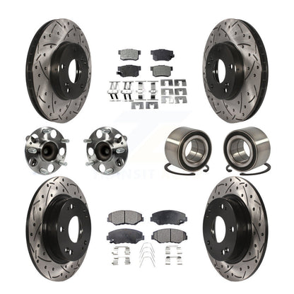 Kit de rotors et plaquettes de frein à disque revêtus de roulement de moyeu avant et arrière (10 pièces) pour Honda Civi