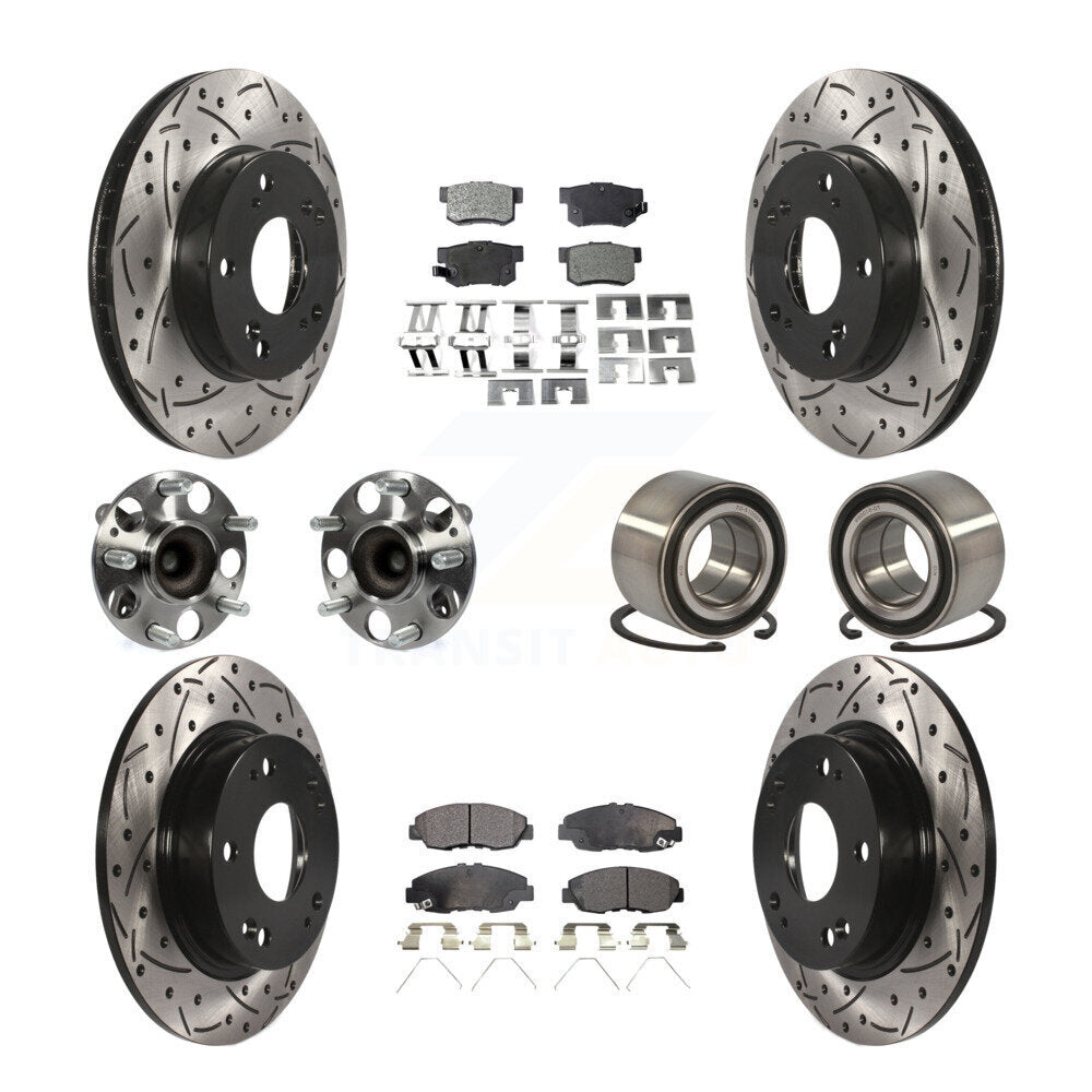 Kit de rotors et plaquettes de frein à disque revêtus de roulement de moyeu avant et arrière (10 pièces) pour Honda Civi