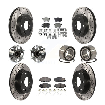 Kit de rotors et plaquettes de frein à disque revêtus de roulement de moyeu avant et arrière (10 pièces) pour Honda Civi