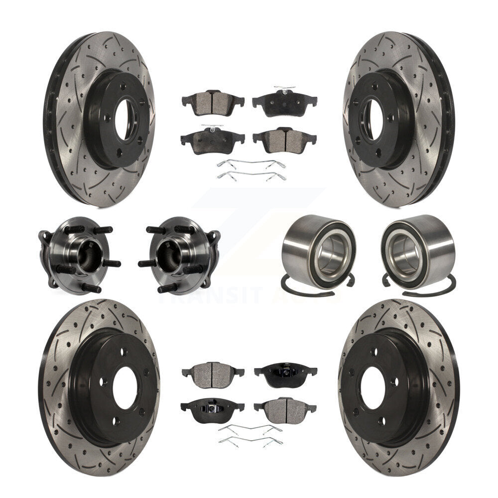 Kit de rotor et de plaquettes de frein à disque revêtus de roulement de moyeu avant et arrière (10 pièces) pour Ford Focu