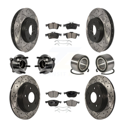 Kit de rotor et de plaquettes de frein à disque revêtus de roulement de moyeu avant et arrière (10 pièces) pour Ford Focu