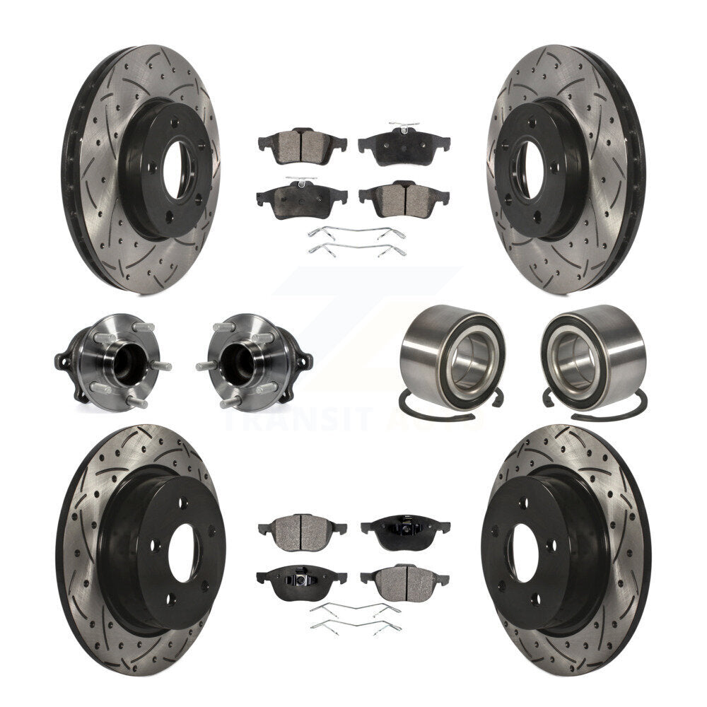 Kit de rotor et de plaquettes de frein à disque revêtus de roulement de moyeu avant et arrière (10 pièces) pour Ford c-ma