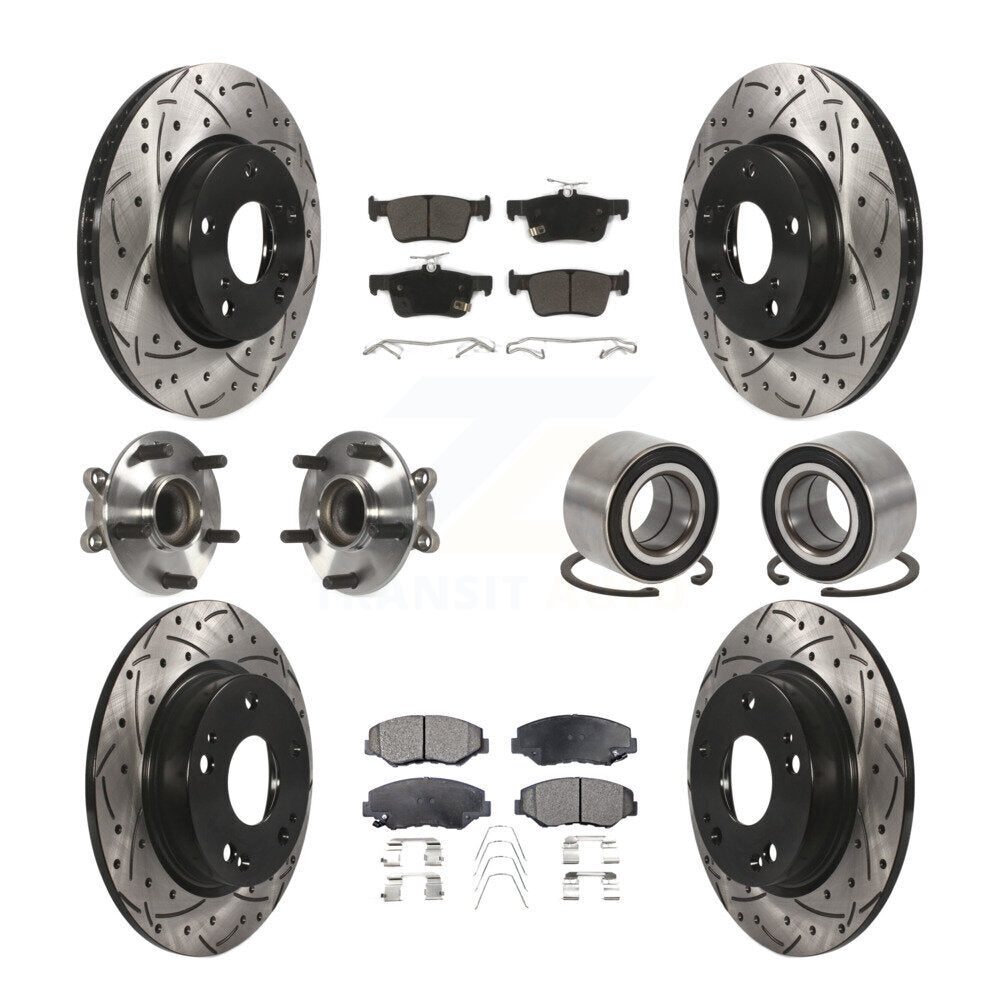 Kit de rotors et plaquettes de frein à disque revêtus de roulement de moyeu avant et arrière (10 pièces) pour Honda Civi