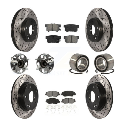 Kit de rotors et plaquettes de frein à disque revêtus de roulement de moyeu avant et arrière (10 pièces) pour Honda Civi