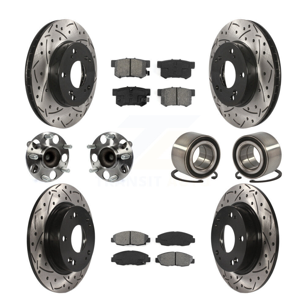 Kit de rotors et plaquettes de frein à disque revêtus de roulement de moyeu avant et arrière (10 pièces) pour Honda Civi