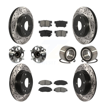 Kit de rotors et plaquettes de frein à disque revêtus de roulement de moyeu avant et arrière (10 pièces) pour Honda Civi