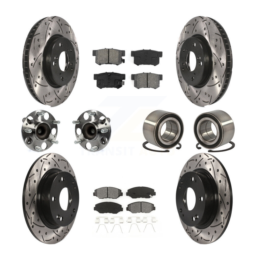 Kit de rotors et plaquettes de frein à disque revêtus de roulement de moyeu avant et arrière (10 pièces) pour Honda Civi
