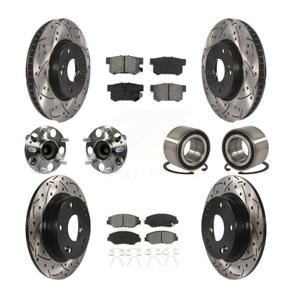 Kit de rotors et plaquettes de frein à disque revêtus de roulement de moyeu avant et arrière (10 pièces) pour Honda Civi