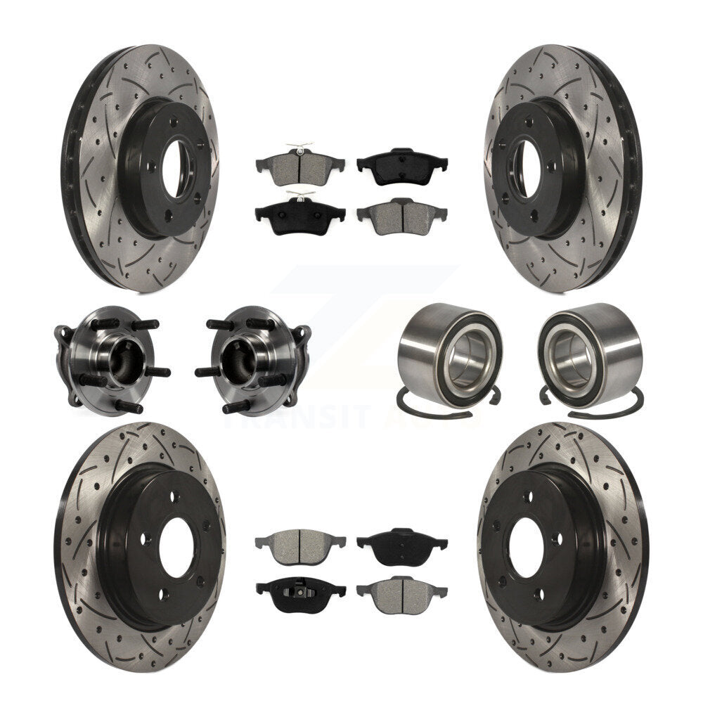Kit de rotor et de plaquettes de frein à disque revêtus de roulement de moyeu avant et arrière (10 pièces) pour Ford Focu