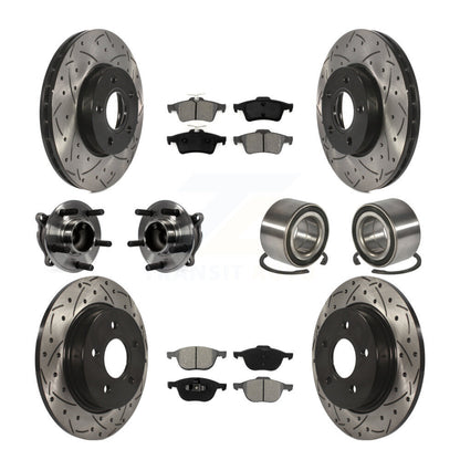 Kit de rotor et de plaquettes de frein à disque revêtus de roulement de moyeu avant et arrière (10 pièces) pour Ford Focu