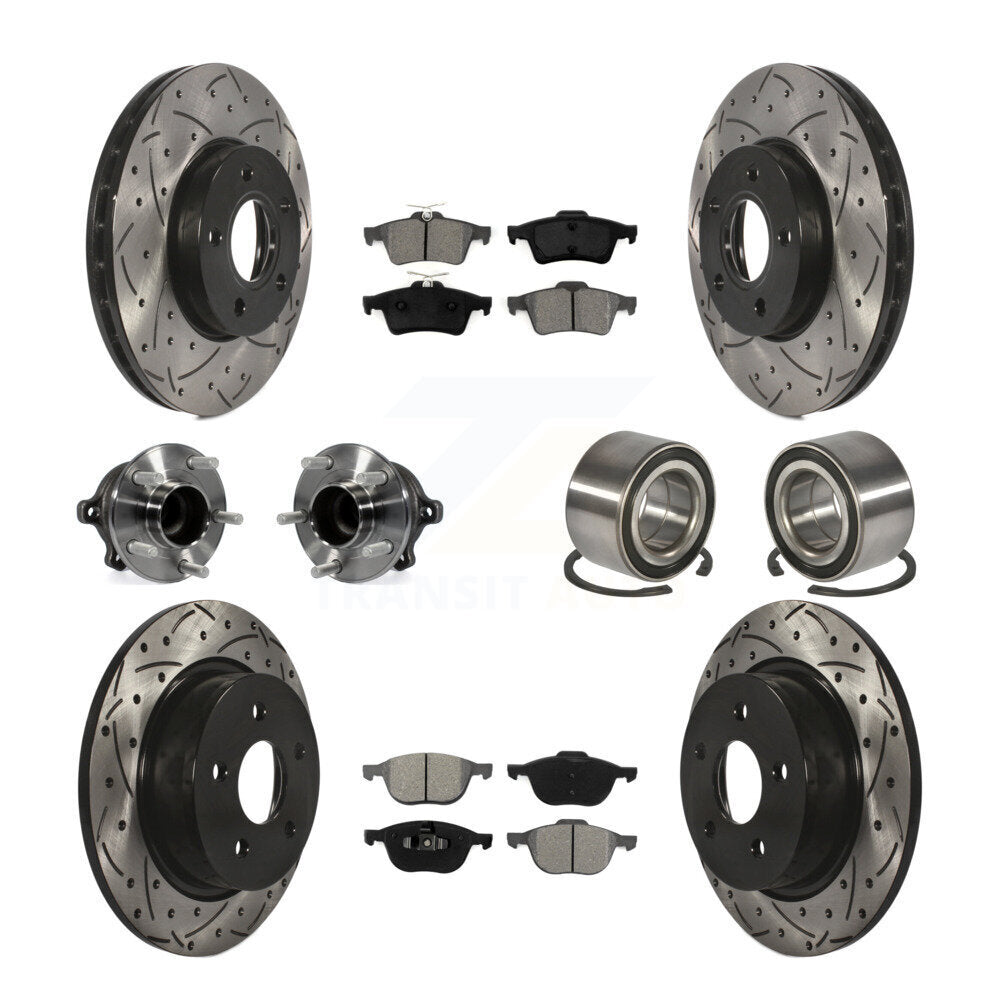Kit de rotor et de plaquettes de frein à disque revêtus de roulement de moyeu avant et arrière (10 pièces) pour Ford c-ma