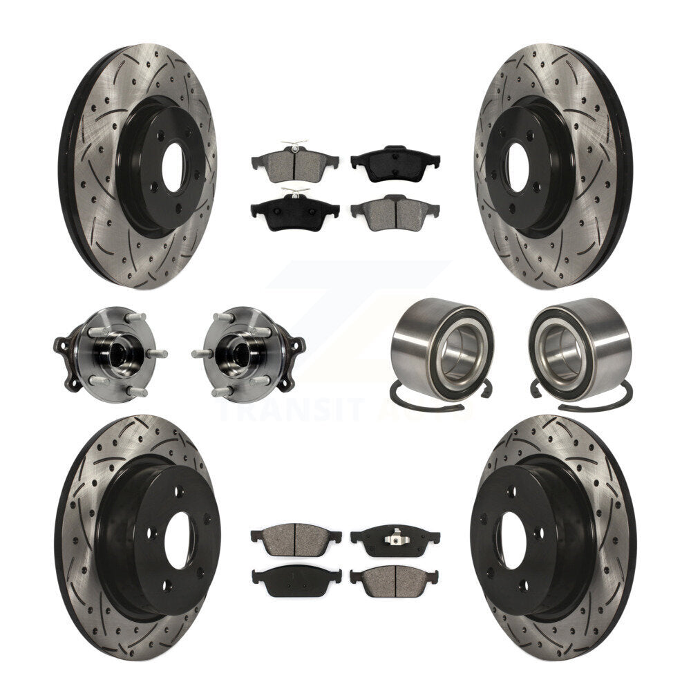 Kit de rotors et plaquettes de frein à disque revêtus de roulement de moyeu avant et arrière (10 pièces) pour Ford Escap