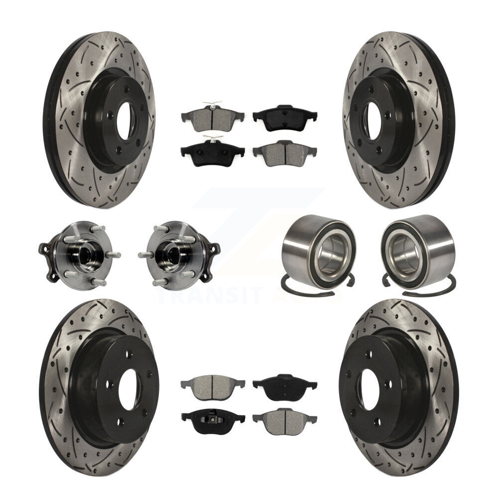 Kit de rotors et plaquettes de frein à disque revêtus de roulement de moyeu avant et arrière (10 pièces) pour Ford Escap
