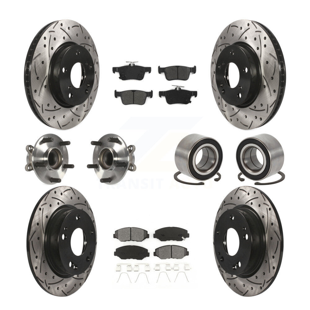 Kit de rotors et plaquettes de frein à disque revêtus de roulement de moyeu avant et arrière (10 pièces) pour Honda Civi