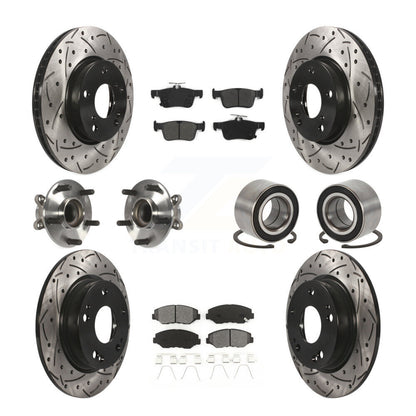 Kit de rotors et plaquettes de frein à disque revêtus de roulement de moyeu avant et arrière (10 pièces) pour Honda Civi
